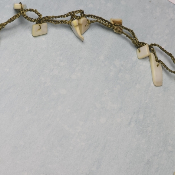 👍5 for $20 Crochet Hearts Long Necklace Blue & Yellow Abalone Beads - Picture 2 of 6